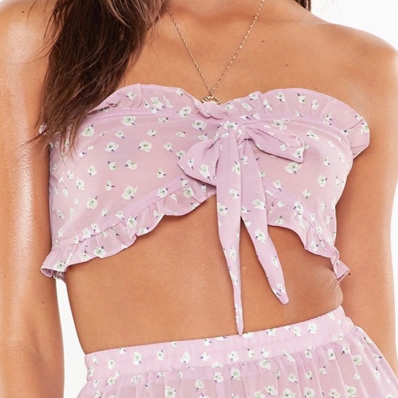 NWOT Floral Tie Bandeau & Split Beach Pant Set - Picture 3 of 3